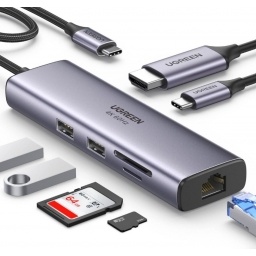 HUB USB C UGREEN 60515 CM512  (7 EN UNO - USB3.04KHDMIRJ45 SD100W)